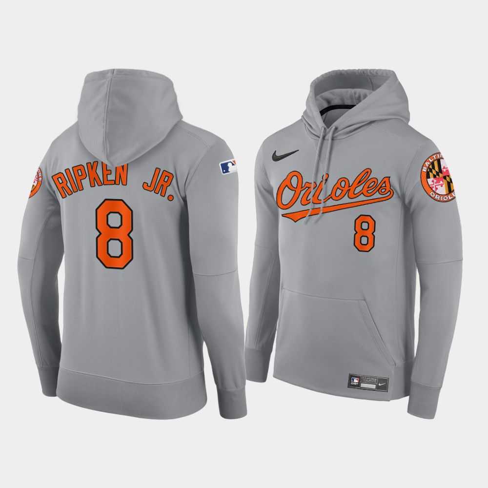 Men Baltimore Orioles 8 Ripken jr gray road hoodie 2021 MLB Nike Jerseys